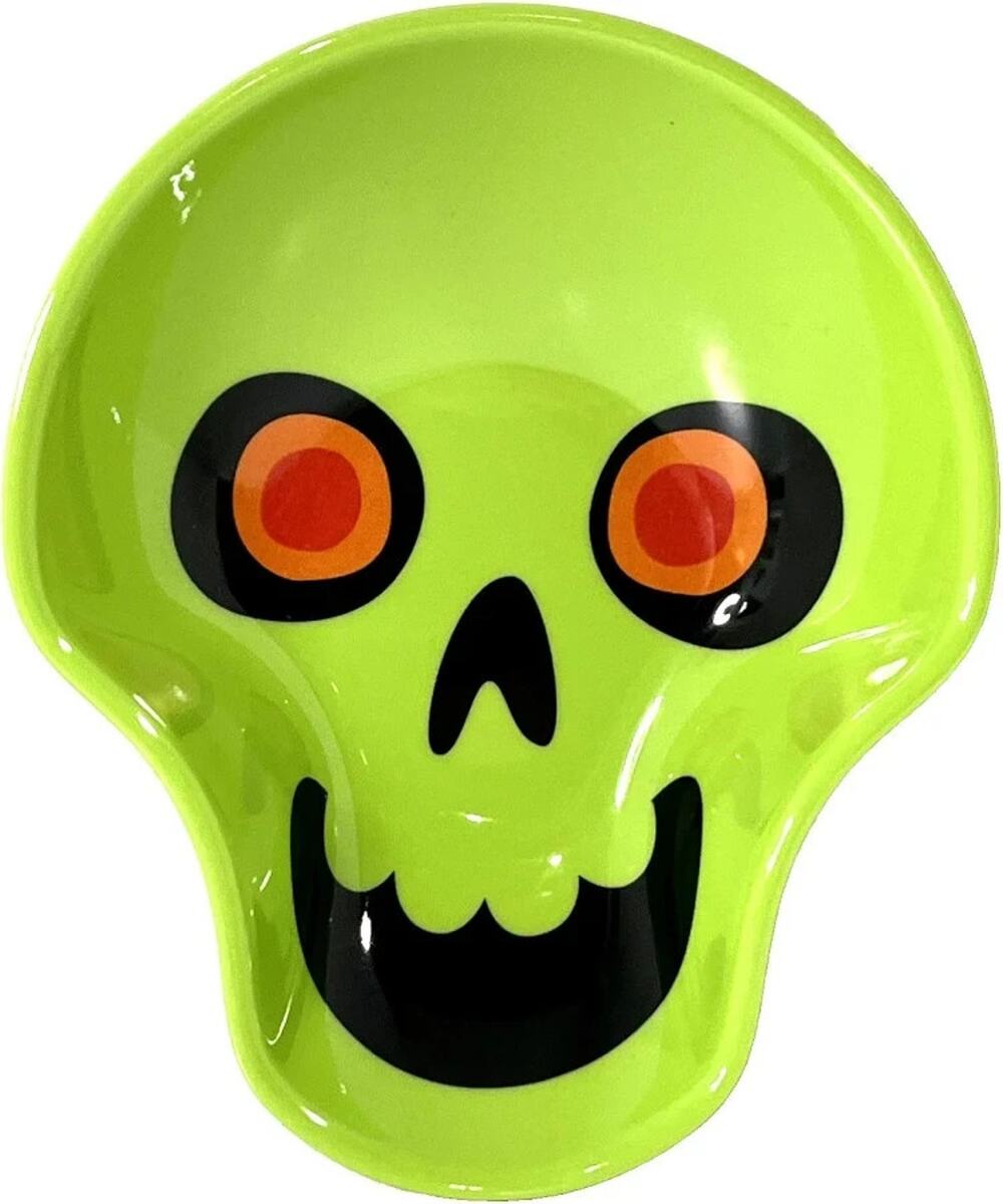 Green Candy Dish Skull Skeleton Snack Halloween Melamine Hyde and Eek